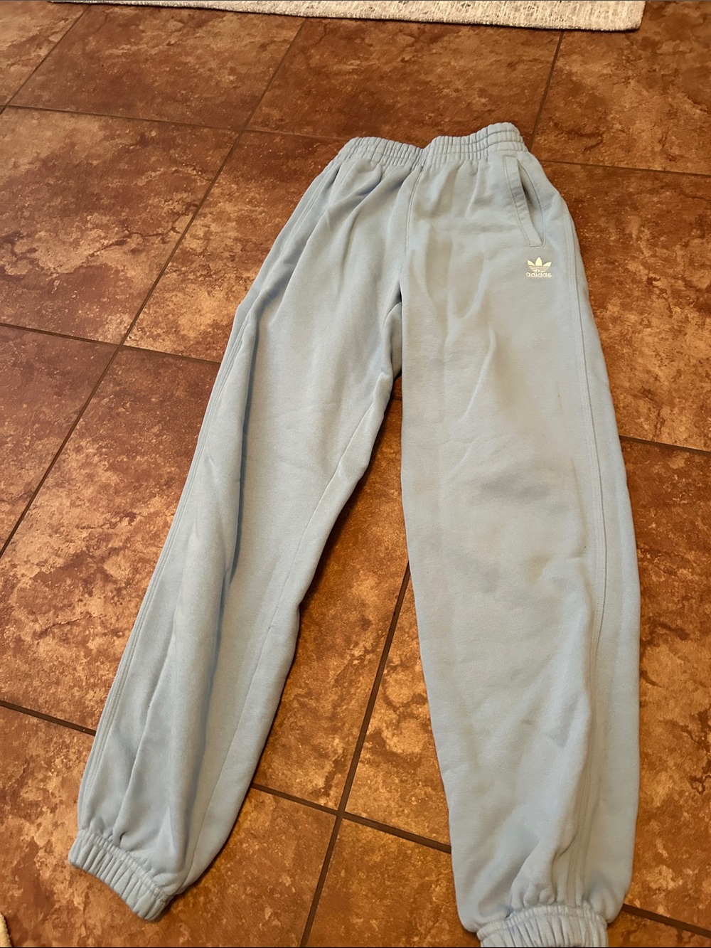 adidas Light Blue Kids Fleece Joggers with Trefoil